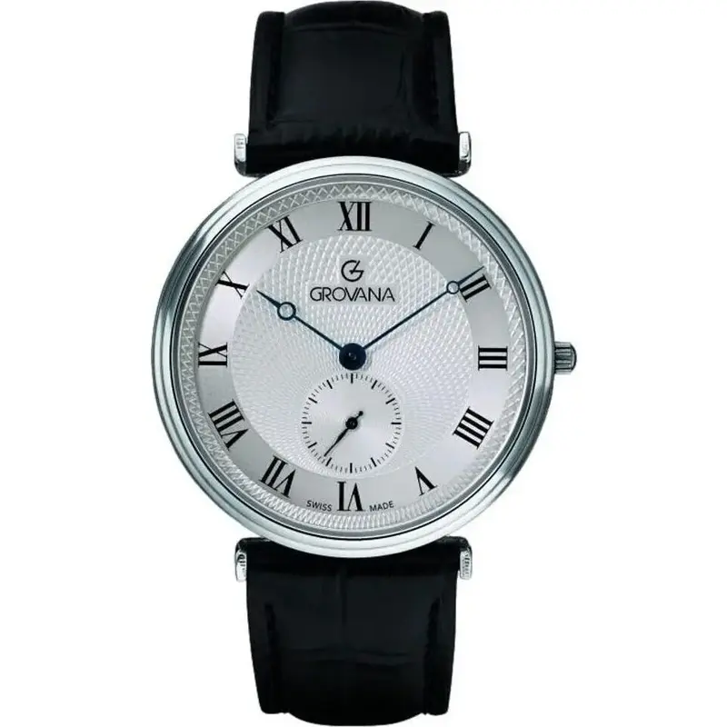 Grovana Belleville Leather Strap Silver Dial Quartz 1276.5538 Men's Watch
