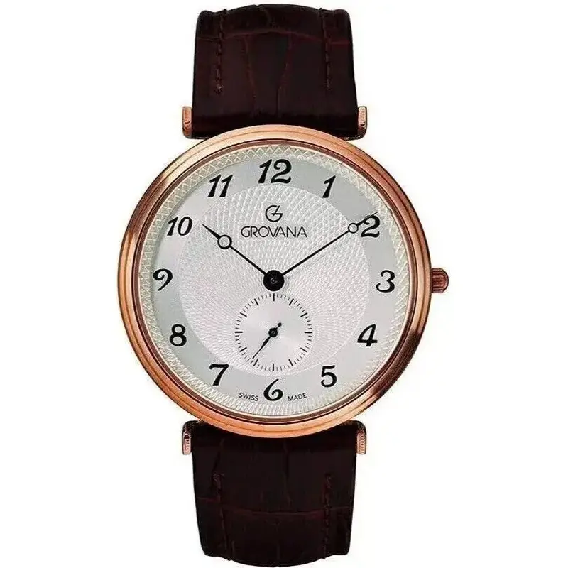 Grovana Belleville Leather Strap Silver Dial Quartz 1276.5562 Men's Watch