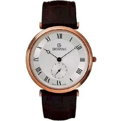 Grovana Belleville Leather Strap Silver Dial Quartz 1276.5568 Men's Watch