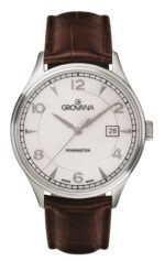 Grovana Kensington Leather Strap Silver Dial Quartz 1305.1532 Men's Watch
