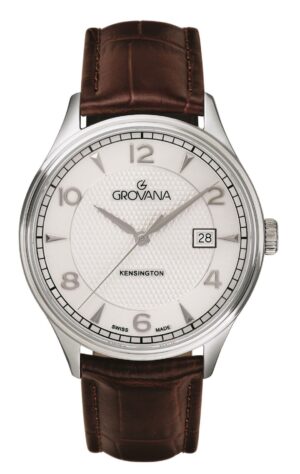 Grovana Kensington Leather Strap Silver Dial Quartz 1305.1532 Men's Watch