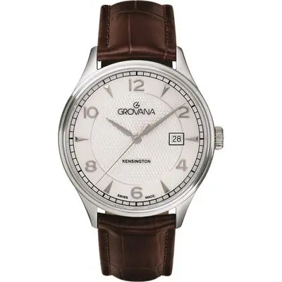 Grovana Kensington Leather Strap Silver Dial Quartz 1305.1532 Men's Watch