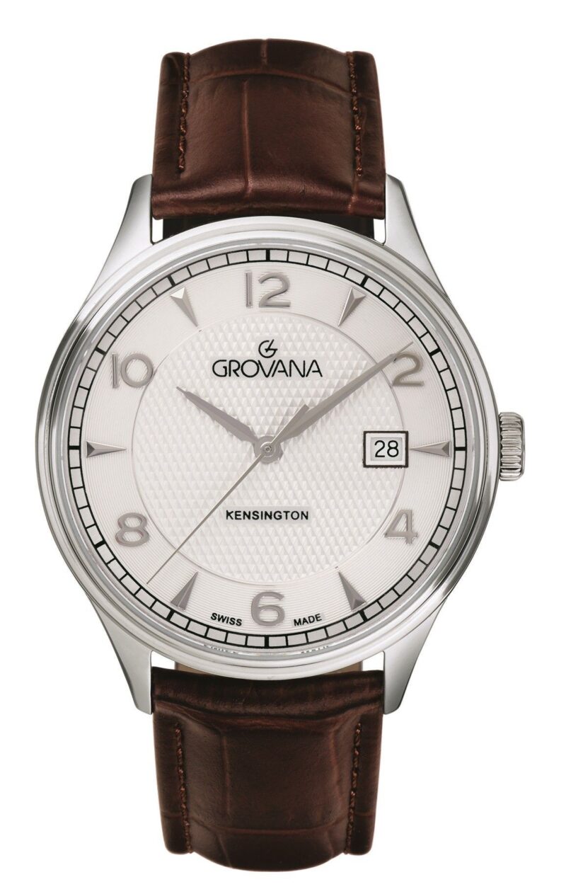 Grovana Kensington Leather Strap Silver Dial Quartz 1305.1532 Men's Watch