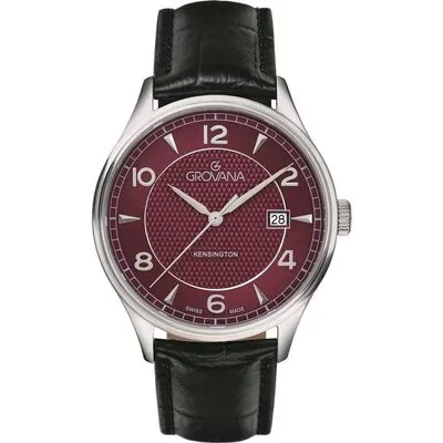 Grovana Kensington Leather Strap Bordeaux Dial Quartz 1305.1536 Men's Watch