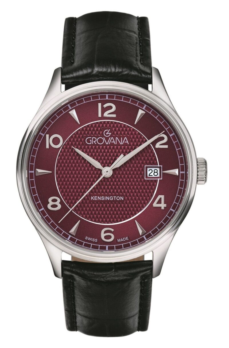 Grovana Kensington Leather Strap Bordeaux Dial Quartz 1305.1536 Men's Watch