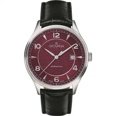 Grovana Kensington Leather Strap Bordeaux Dial Quartz 1305.1536 Men's Watch