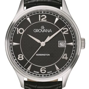 Grovana Kensington Leather Strap Black Dial Quartz 1305.1537 Men's Watch