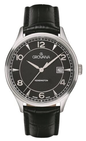 Grovana Kensington Leather Strap Black Dial Quartz 1305.1537 Men's Watch