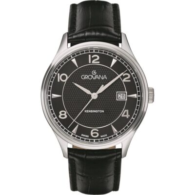 Grovana Kensington Leather Strap Black Dial Quartz 1305.1537 Men's Watch