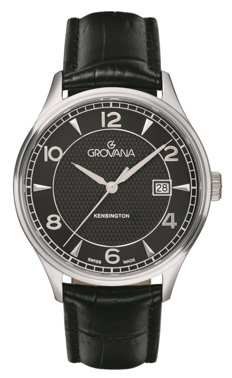 Grovana Kensington Leather Strap Black Dial Quartz 1305.1537 Men's Watch