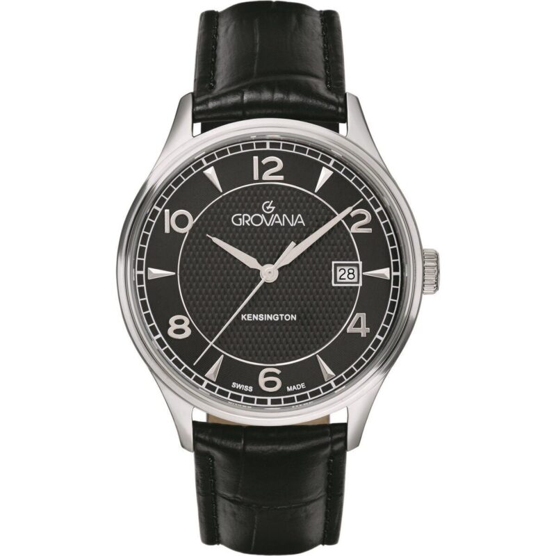 Grovana Kensington Leather Strap Black Dial Quartz 1305.1537 Men's Watch
