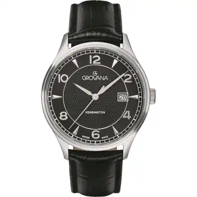Grovana Kensington Leather Strap Black Dial Quartz 1305.1537 Men's Watch