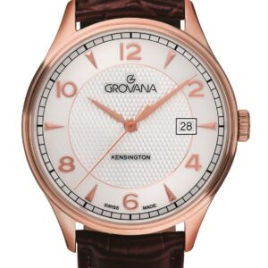 Grovana Kensington Leather Strap Silver Dial Quartz 1305.1562 Men's Watch