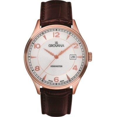 Grovana Kensington Leather Strap Silver Dial Quartz 1305.1562 Men's Watch