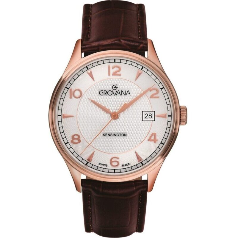 Grovana Kensington Leather Strap Silver Dial Quartz 1305.1562 Men's Watch
