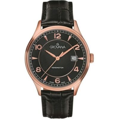 Grovana Kensington Classic Leather Strap Black Dial Quartz 1305.1567 Men's Watch