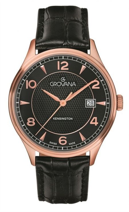 Grovana Kensington Classic Leather Strap Black Dial Quartz 1305.1567 Men's Watch