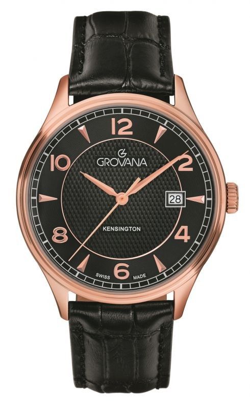 Grovana Kensington Classic Leather Strap Black Dial Quartz 1305.1567 Men's Watch