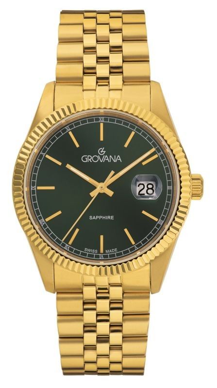 Grovana Kensington Royal Gold Tone Stainless Steel Green Dial Quartz 1542.1114 Men's Watch
