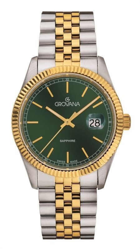 Grovana Kensington Royal Two Tone Stainless Steel Green Dial Quartz 1542.1144 Men's Watch