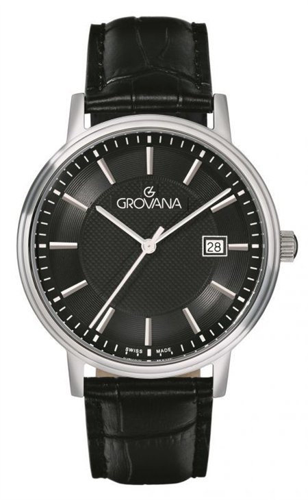 Grovana Kensington Traditional Leather Strap Black Dial Quartz 1550.1534 Men's Watch