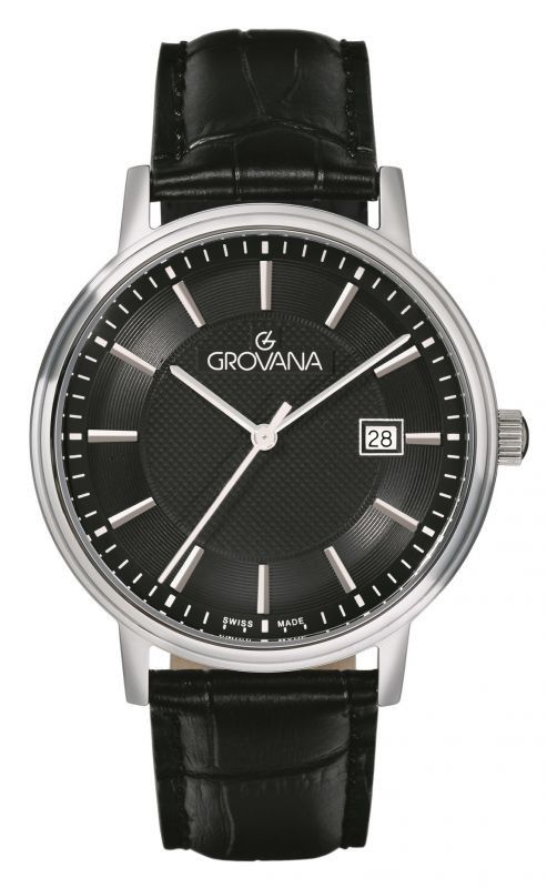 Grovana Kensington Traditional Leather Strap Black Dial Quartz 1550.1534 Men's Watch