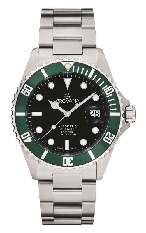 Grovana Key West Stainless Steel Black Dial Automatic Diver's 1571.2134 300M Men's Watch