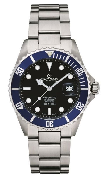 Grovana Key West Stainless Steel Black Dial Automatic Diver's 1571.2135 300M Men's Watch