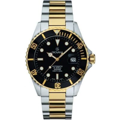 Grovana Key West Two Tone Stainless Steel Black Dial Automatic Diver's 1571.2147 300M Men's Watch