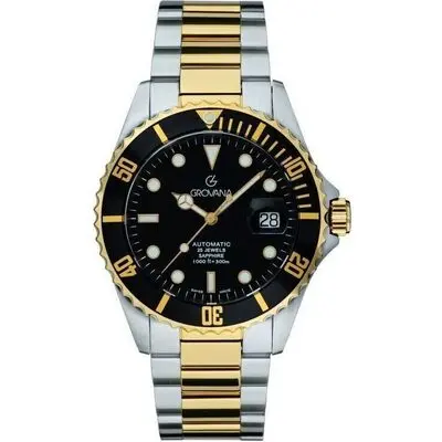 Grovana Key West Two Tone Stainless Steel Black Dial Automatic Diver's 1571.2147 300M Men's Watch