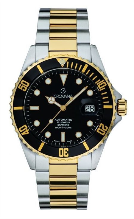 Grovana Key West Two Tone Stainless Steel Black Dial Automatic Diver's 1571.2147 300M Men's Watch