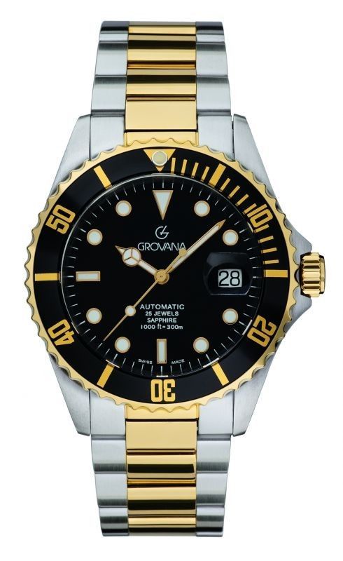 Grovana Key West Two Tone Stainless Steel Black Dial Automatic Diver's 1571.2147 300M Men's Watch