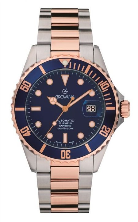 Grovana Key West Two Tone Stainless Steel Blue Dial Automatic Diver's 1571.2155 300M Men's Watch