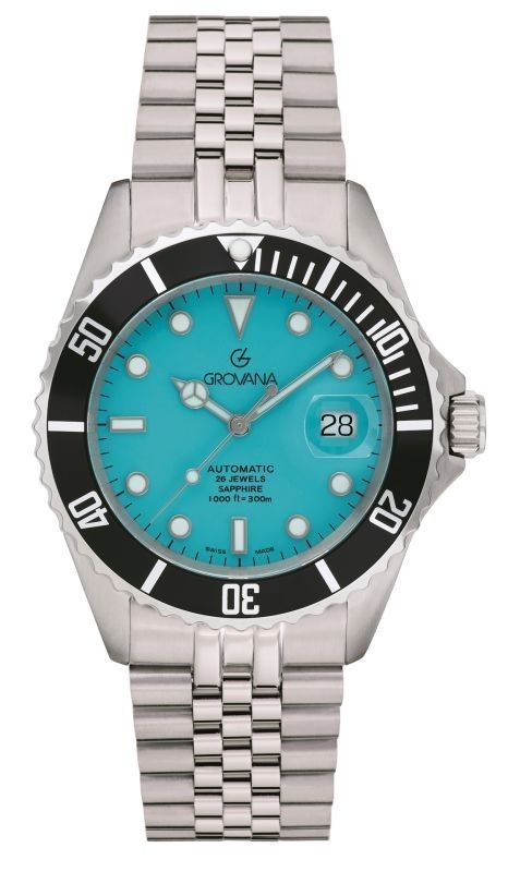 Grovana Key West Celebration Stainless Steel Ice Blue Dial Automatic Diver's 1571.2155 300M Men's Watch