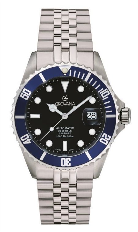 Grovana Key West Stainless Steel Black Dial Automatic Diver's 1571.2235 300M Men's Watch