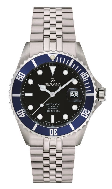Grovana Key West Stainless Steel Black Dial Automatic Diver's 1571.2235 300M Men's Watch