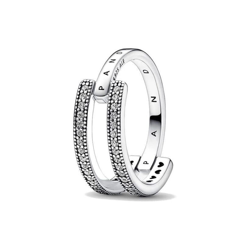 Pandora Jewels Signature Logo & Pave Double Band - Ring - Size 52 ***special Price*** (192779C01-52) Women's JEWELRY