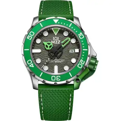 M2Z Diver 200 Sapphire Glass Green Strap Grey Dial Automatic Diver's 200-001B 200M Men's Watch