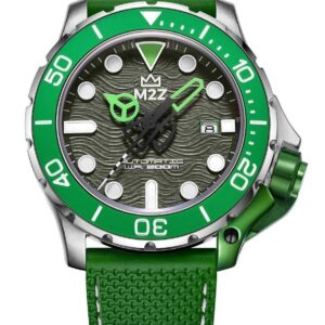 M2Z Diver 200 Sapphire Glass Green Strap Grey Dial Automatic Diver's 200-001B 200M Men's Watch