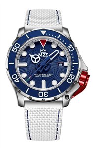 M2Z Diver 200 Sapphire Glass White Strap Blue Dial Automatic Diver's 200-007B 200M Men's Watch