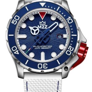 M2Z Diver 200 Sapphire Glass White Strap Blue Dial Automatic Diver's 200-007B 200M Men's Watch