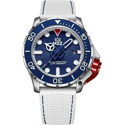 M2Z Diver 200 Sapphire Glass White Strap Blue Dial Automatic Diver's 200-007B 200M Men's Watch