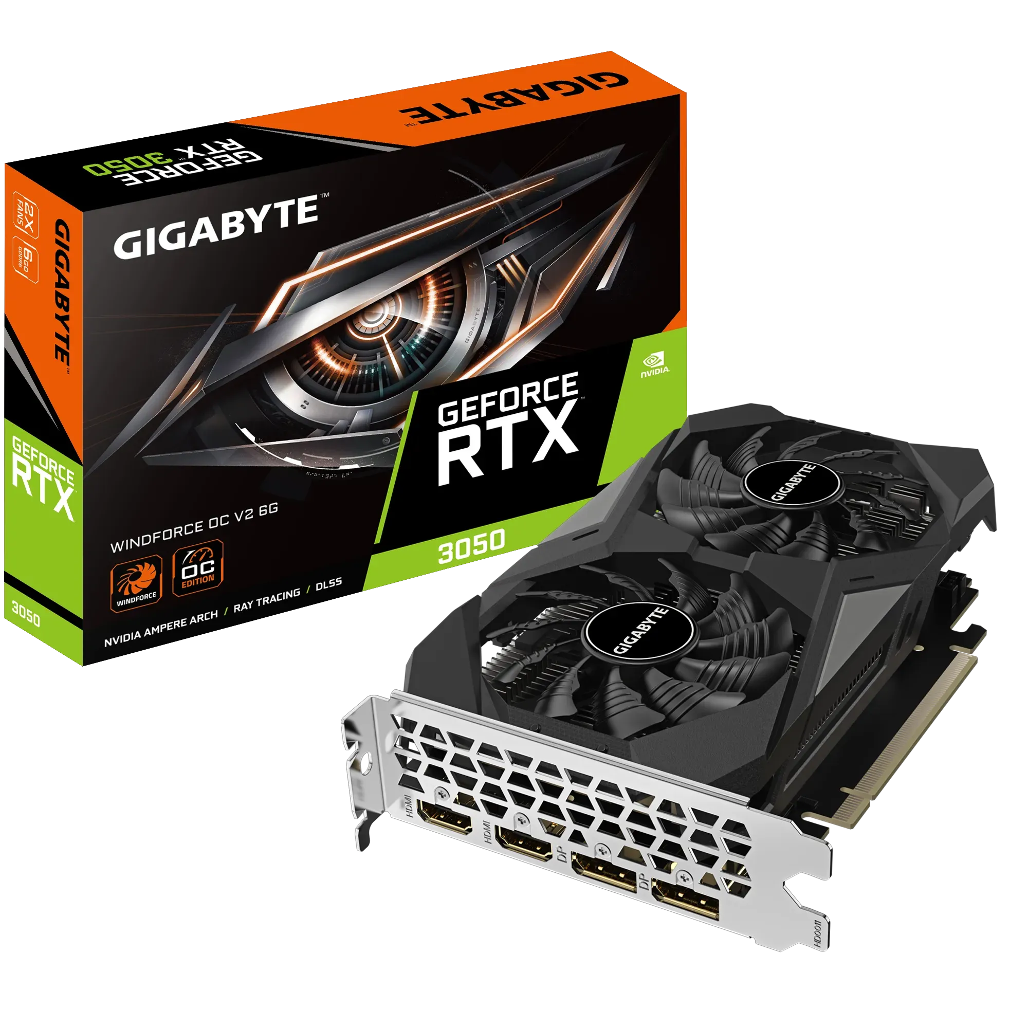 GIGABYTE nVidia GeForce RTX 3050 Windfore OC - 6GB GDDR6; 96-Bit Memory Bus; PCI Express 4.0; 2x HDMI; 2x DisplayPort. 2 GIGABYTE nVidia GeForce RTX 3050 Windfore OC - 6GB GDDR6; 96-Bit Memory Bus; PCI Express 4.0; 2x HDMI; 2x DisplayPort. - Image 2