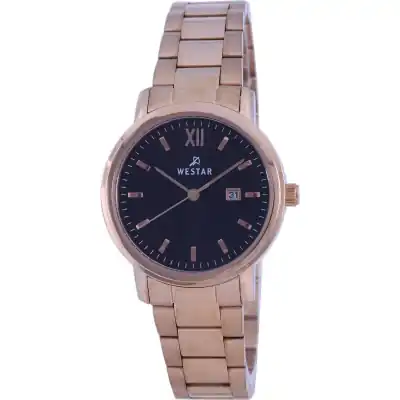Westar Black Dial Rose Gold Tone Stainless Steel Quartz 40245 PPN 603 Women's Watch