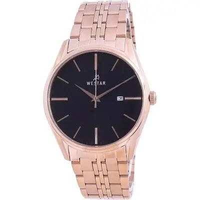 Westar Black Dial Rose Gold Tone Stainless Steel Quartz 50210 PPN 603 Men's Watch