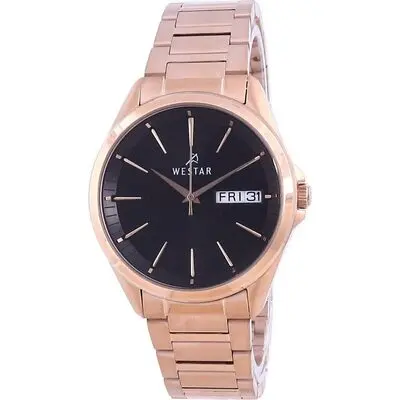 Westar Black Dial Rose Gold Tone Stainless Steel Quartz 50212 PPN 603 Men's Watch