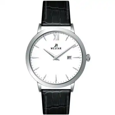 Westar Profile Leather Strap White Dial Quartz 50214STN101 Men's Watch