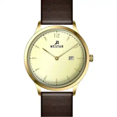 Westar Profile Leather Strap Light Champagne Dial Quartz 50217GPN122 Men's Watch
