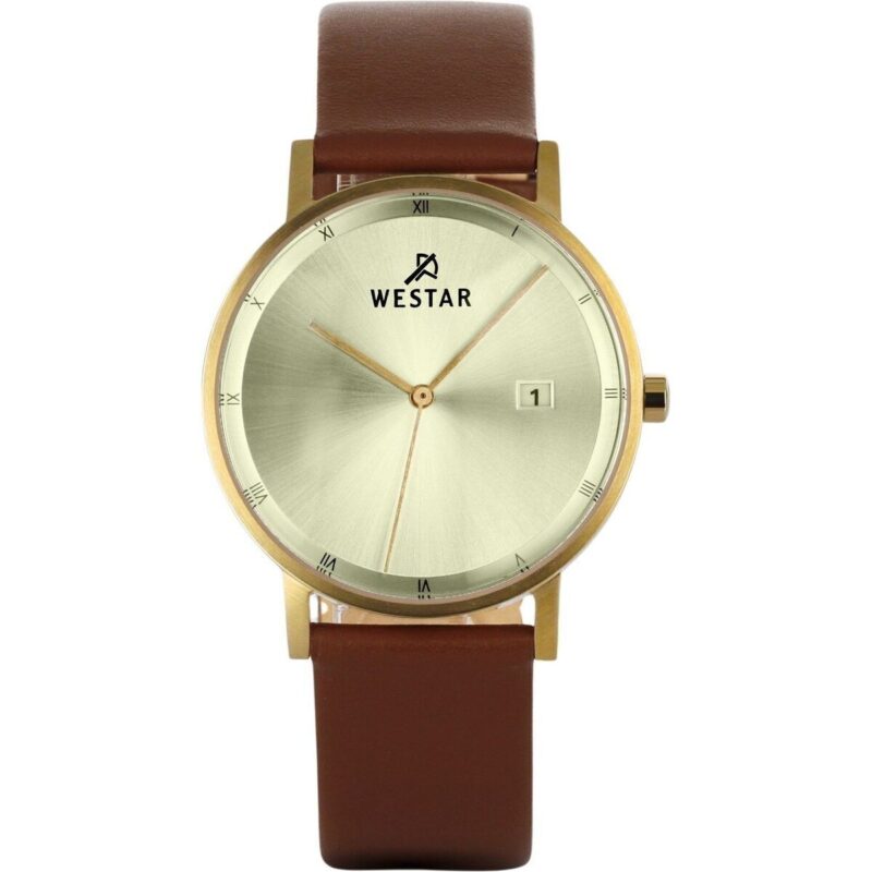 Westar Profile Leather Strap Light Champagne Dial Quartz 50221GPN122 Men's Watch