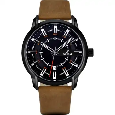 Westar Profile Leather Strap Black Dial Quartz 50228STN883 Men's Watch
